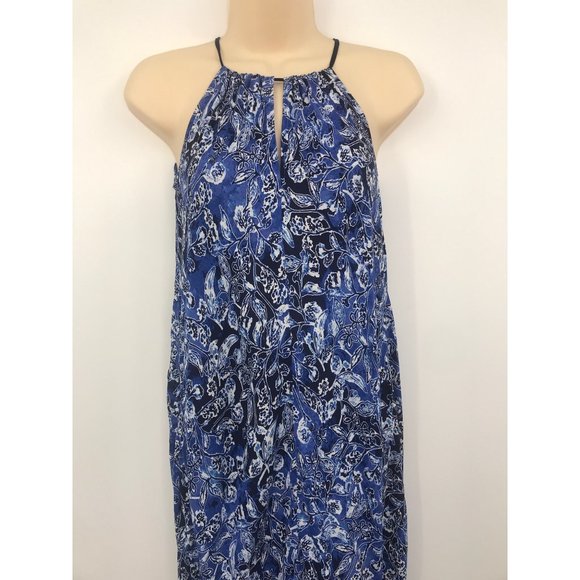 Lucky Brand Floral Boho Sleeveless Keyhole Maxi Dress Indigo Blue Small NEW - Picture 4 of 9